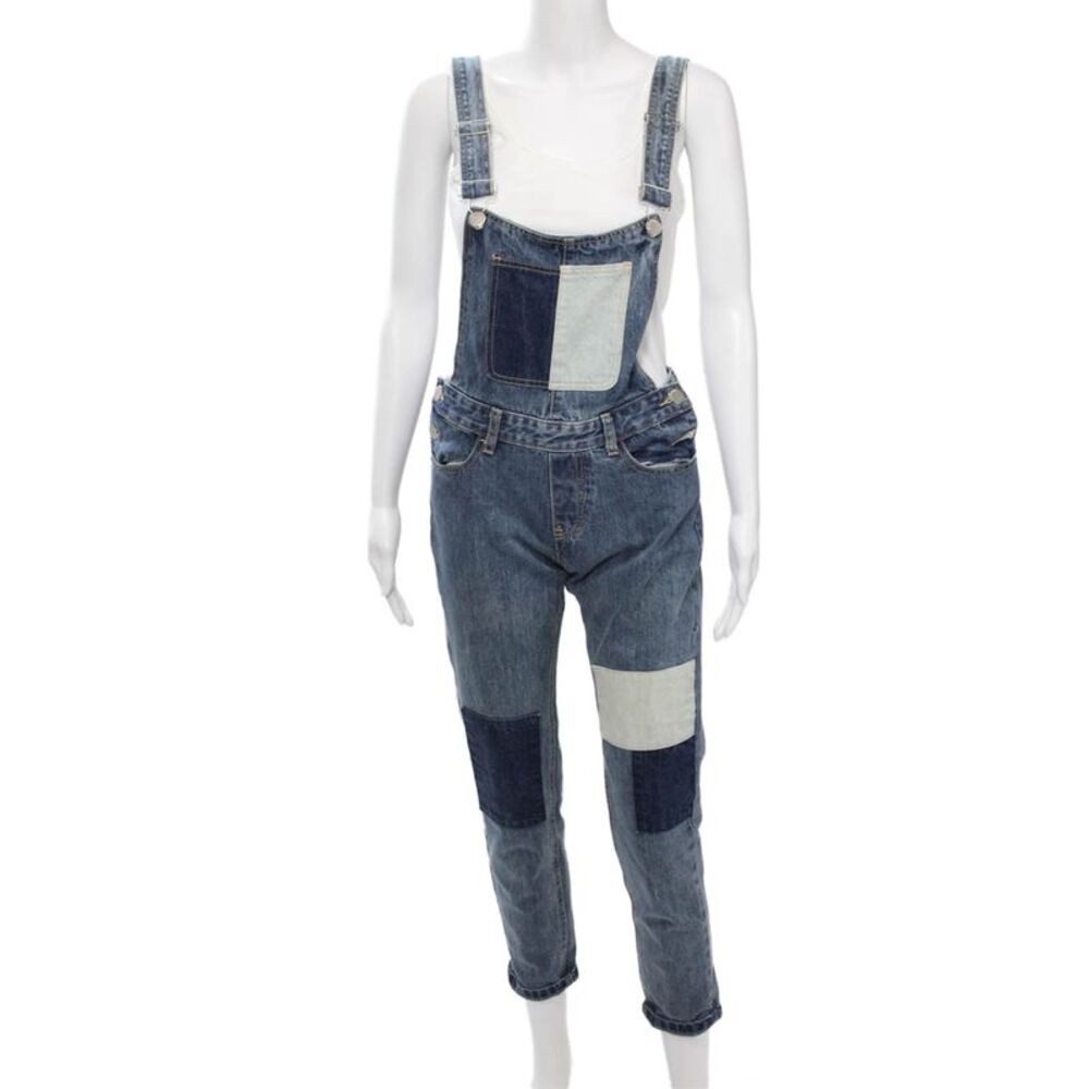 Glamourous Women Square Neck Sleeveless Cotton Overall Jumpsuit Blue Size 6